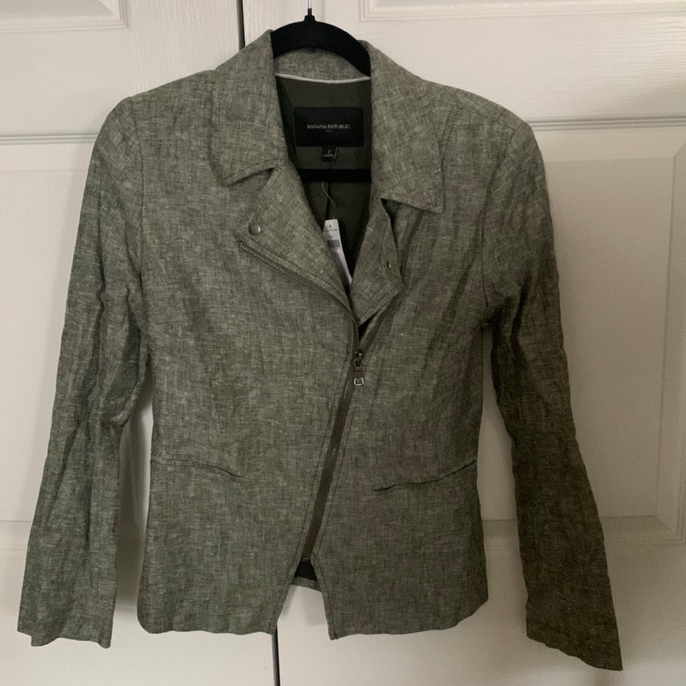 NWT Gray Black Banana Republic Zip Blazer Jacket Size 2